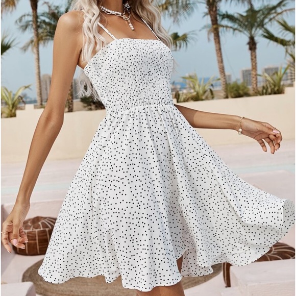 Boho Polka Dot Lace Trim Cami Maxi Dress